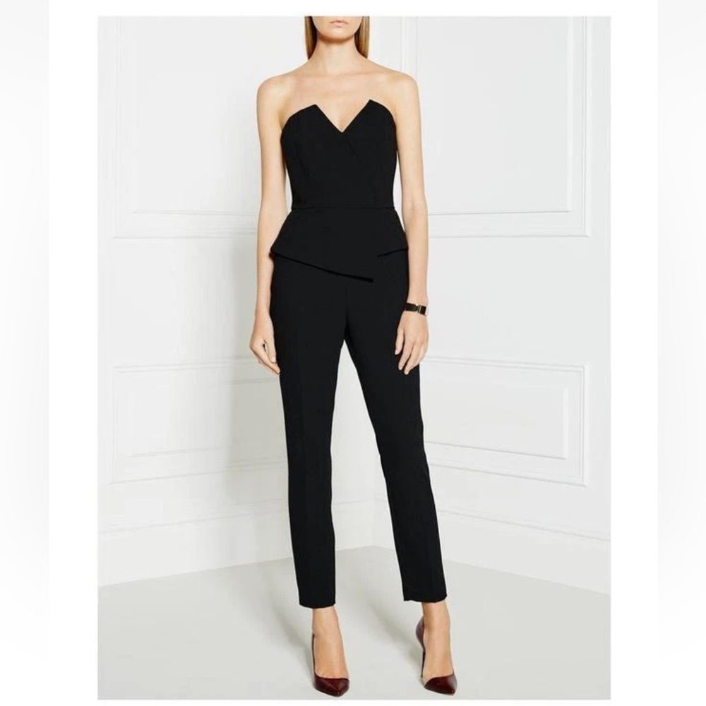 Reiss Black Strapless Peplum Jumpsuit